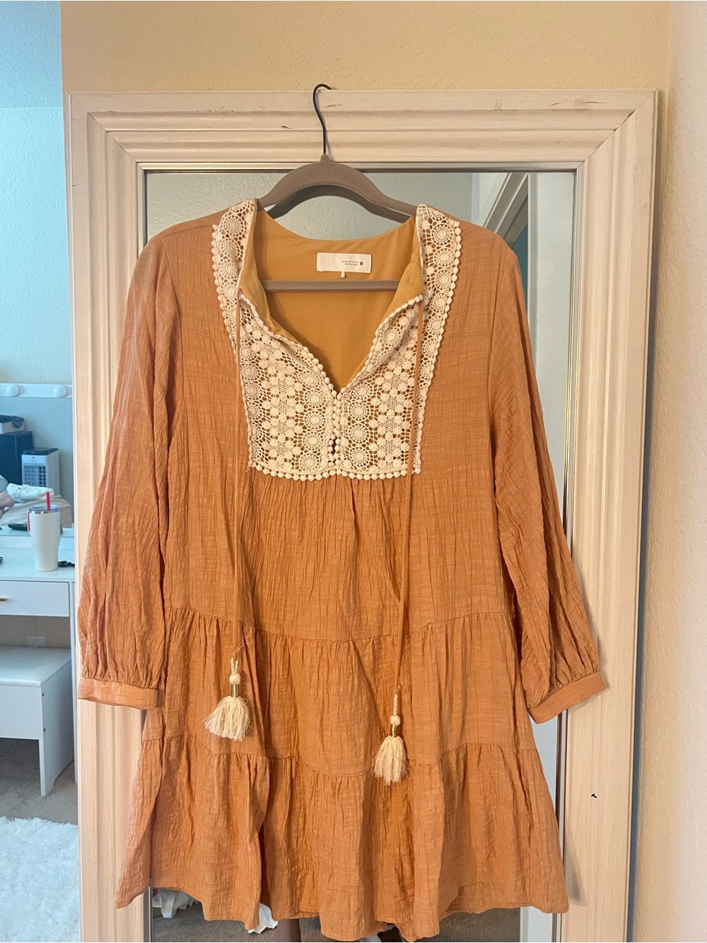 EUC Zara Tan Crochet Front Tunic in Mustard